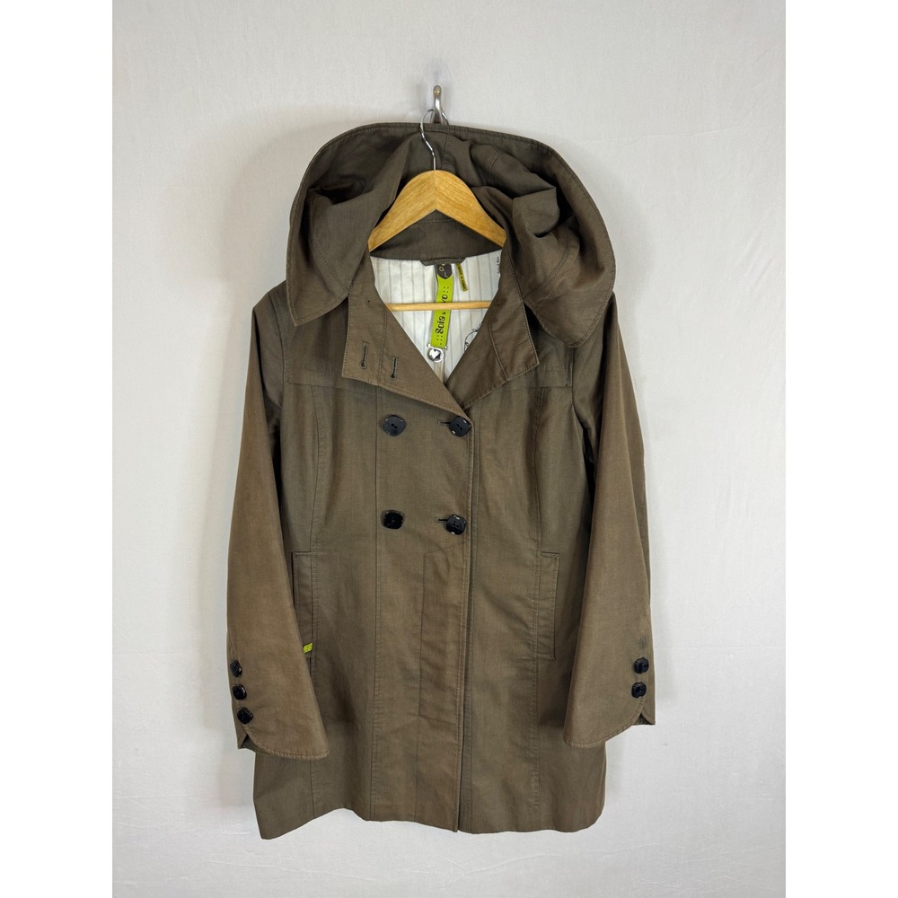 Soia & Kyo Womens Hooded Double Breasted Trench Coat Olive Brown Size Large